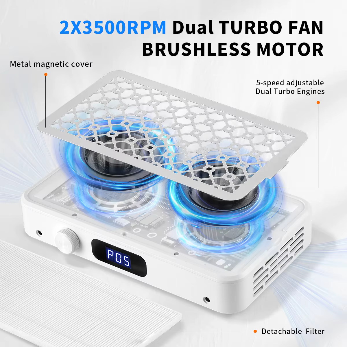 Dual Turbo Fan Nail Dust Collector 7000RPM image 4